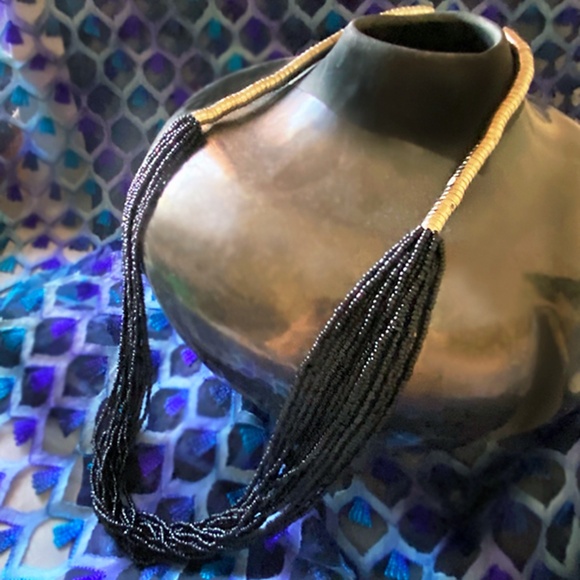 ANTHROPOLOGIE 10 Strand Black Beads & Sterling Silver Necklace - Picture 2 of 5